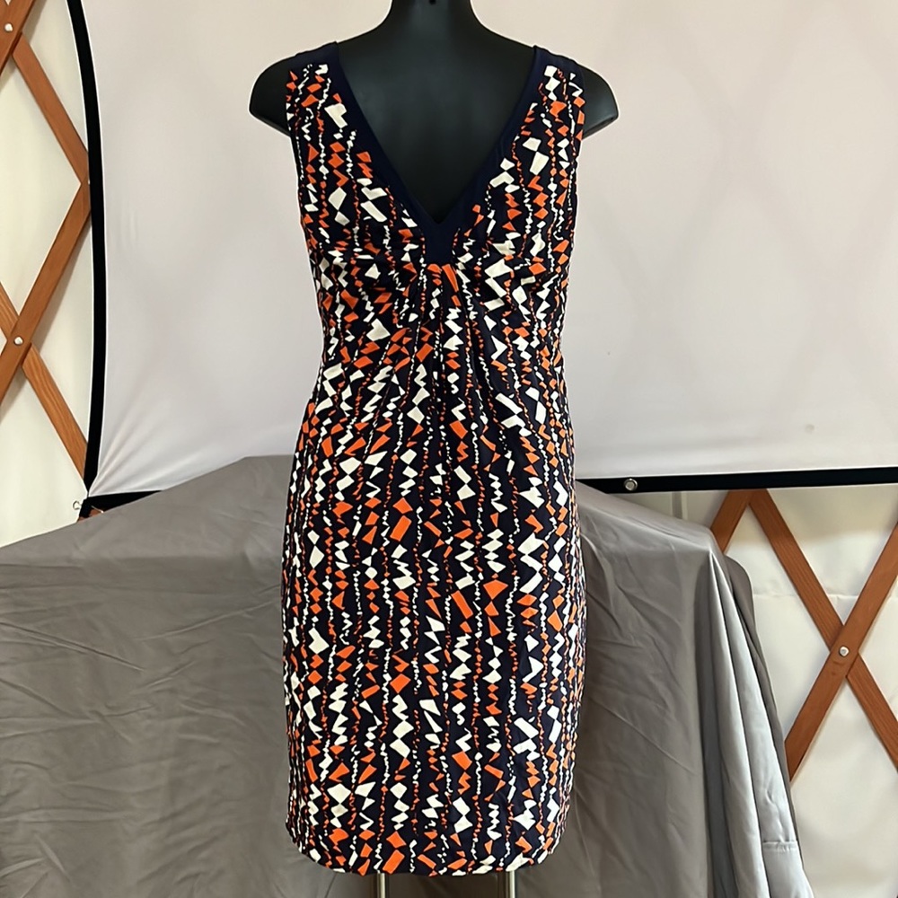 Whistles Silk Summer Dress Navy Blue Orange Sleeveless Size 8 100% Silk - Picture 5 of 7
